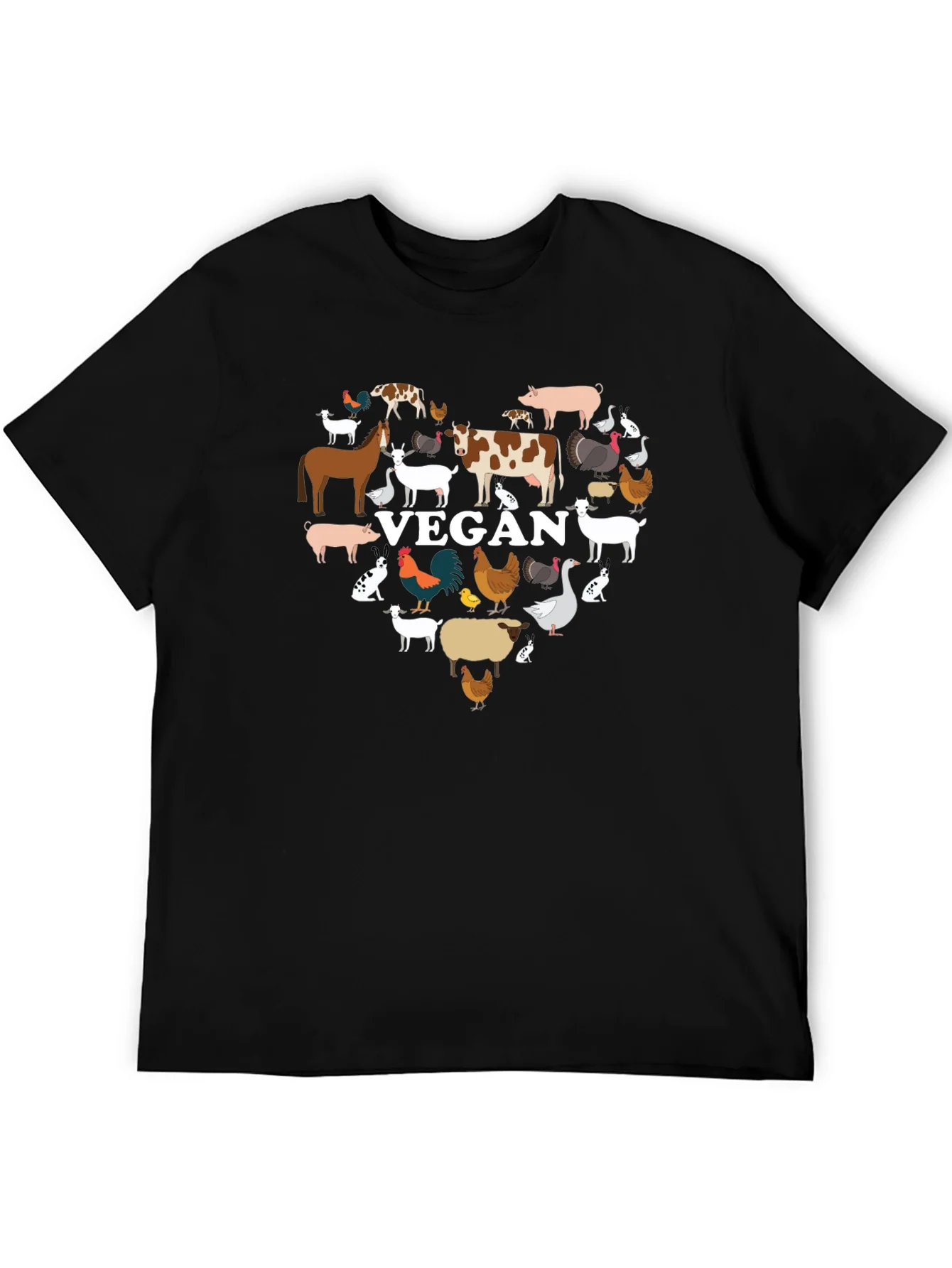 Vegan Animal Heart T-Shirt -  Black Crew Neck