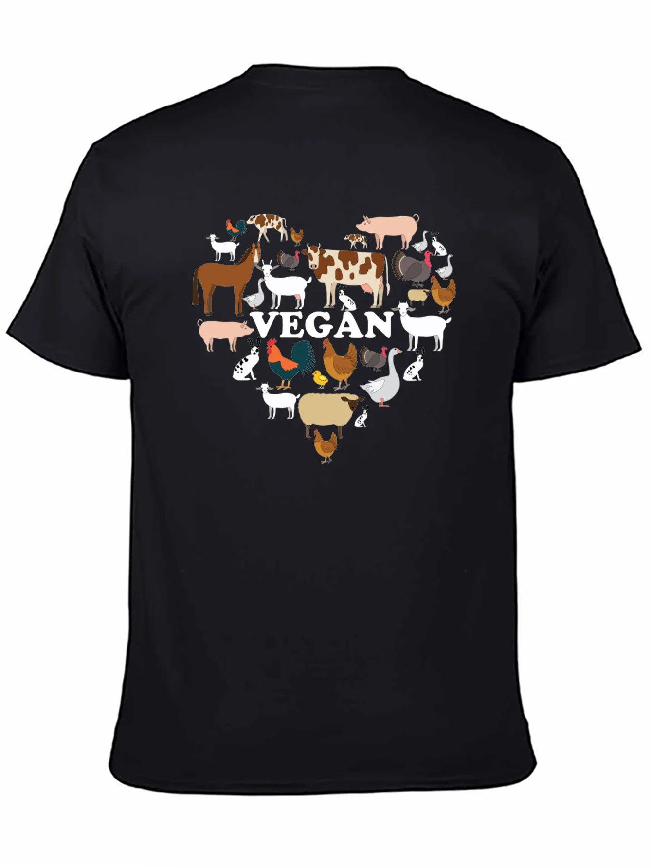 Vegan Animal Heart T-Shirt -  Black Crew Neck
