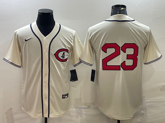 Men's Chicago Cubs Ryne Sandberg #23 Cream Player Name Jersey1