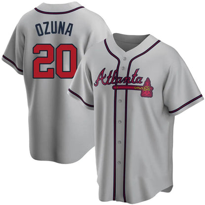 A.Braves #20 Marcell Ozuna Player Gray Game Baseball Jerseys