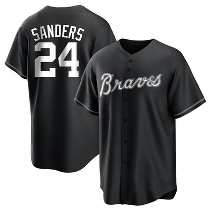 A.Braves #24 Deion Sanders Player Black Lights Out Replica Baseball Jerseys