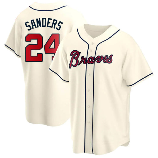 A.Braves #24 Deion Sanders Player Cream Replica Game Baseball Jerseys