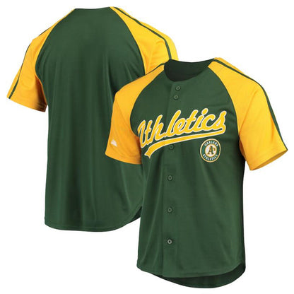 Athletics Blank Player Green Button-Down Raglan Replica Baseball Jerseys