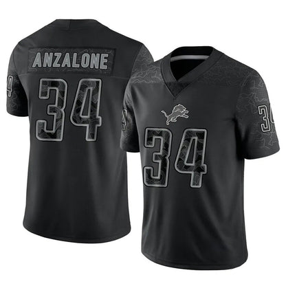 D.Lions #34 Alex Anzalone Player Black REFLECTIVE Limited Football Jerseys