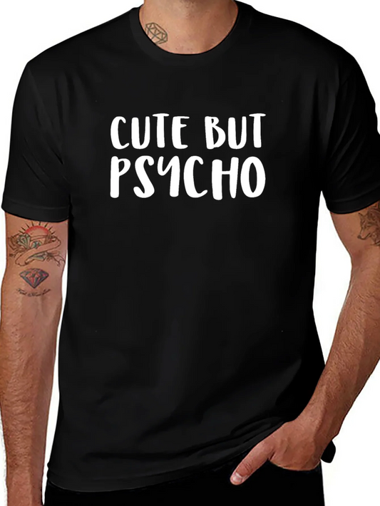 Cute But Psycho Graphic Tee - Black Crew Neck T-Shirt