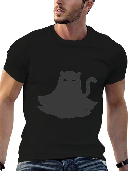 Cute Ghost Cat Graphic Tee - Black