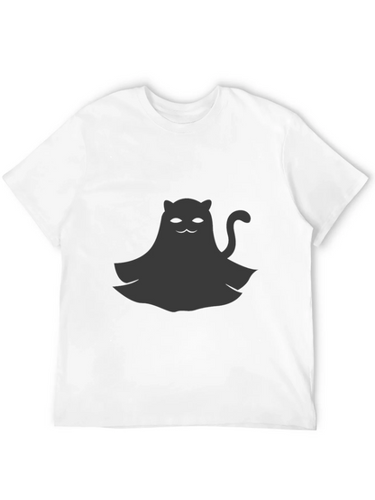 Cute Ghost Cat Graphic Tee - Black