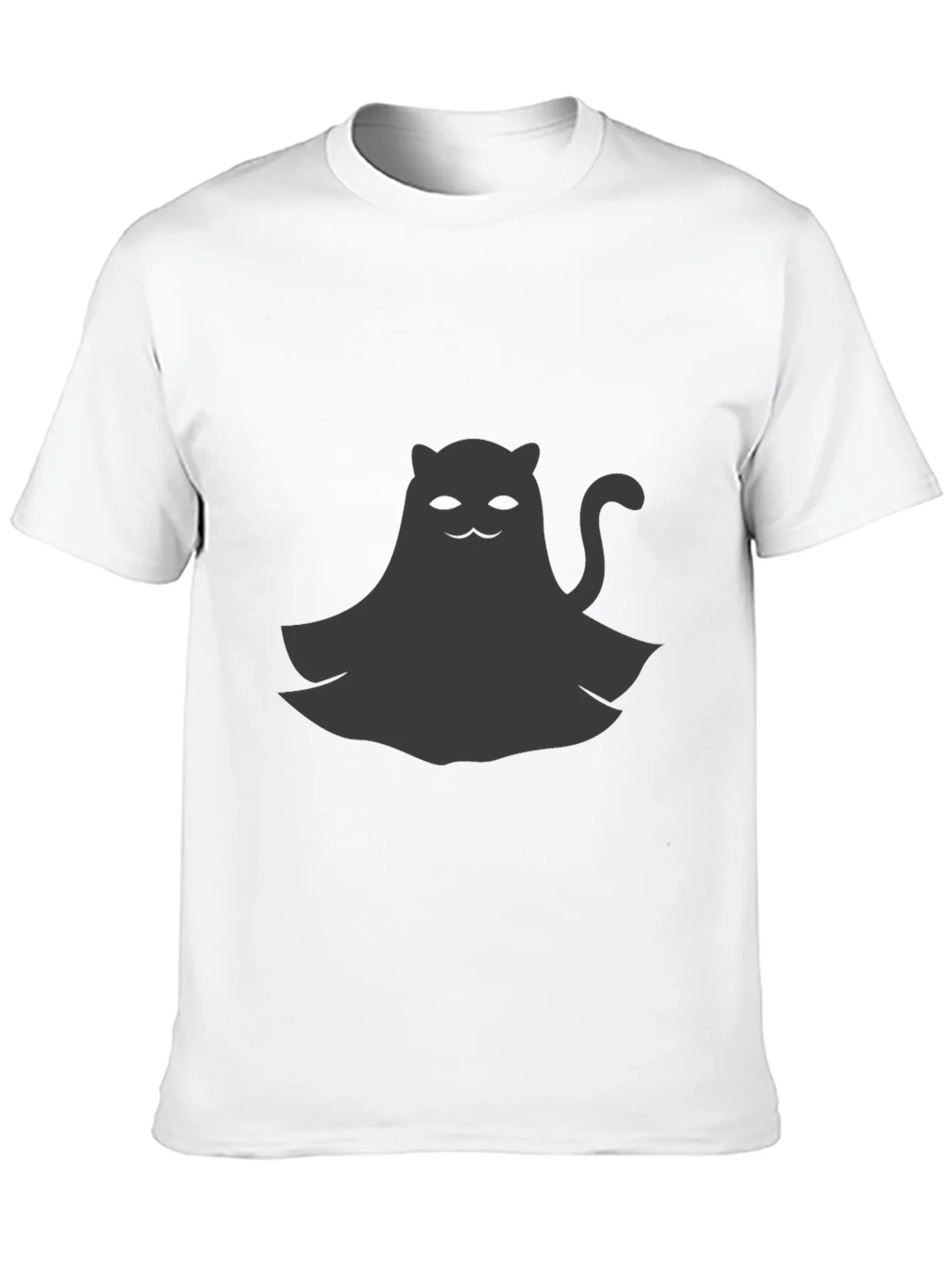 Cute Ghost Cat Graphic Tee - Black