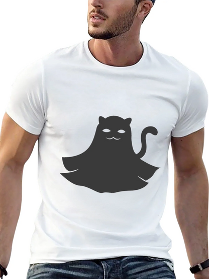 Cute Ghost Cat Graphic Tee - Black