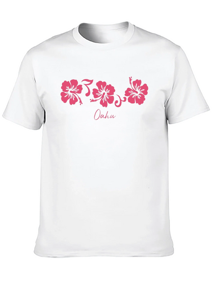 Oahu Pink Hibiscus Flower Graphic Black T-Shirt