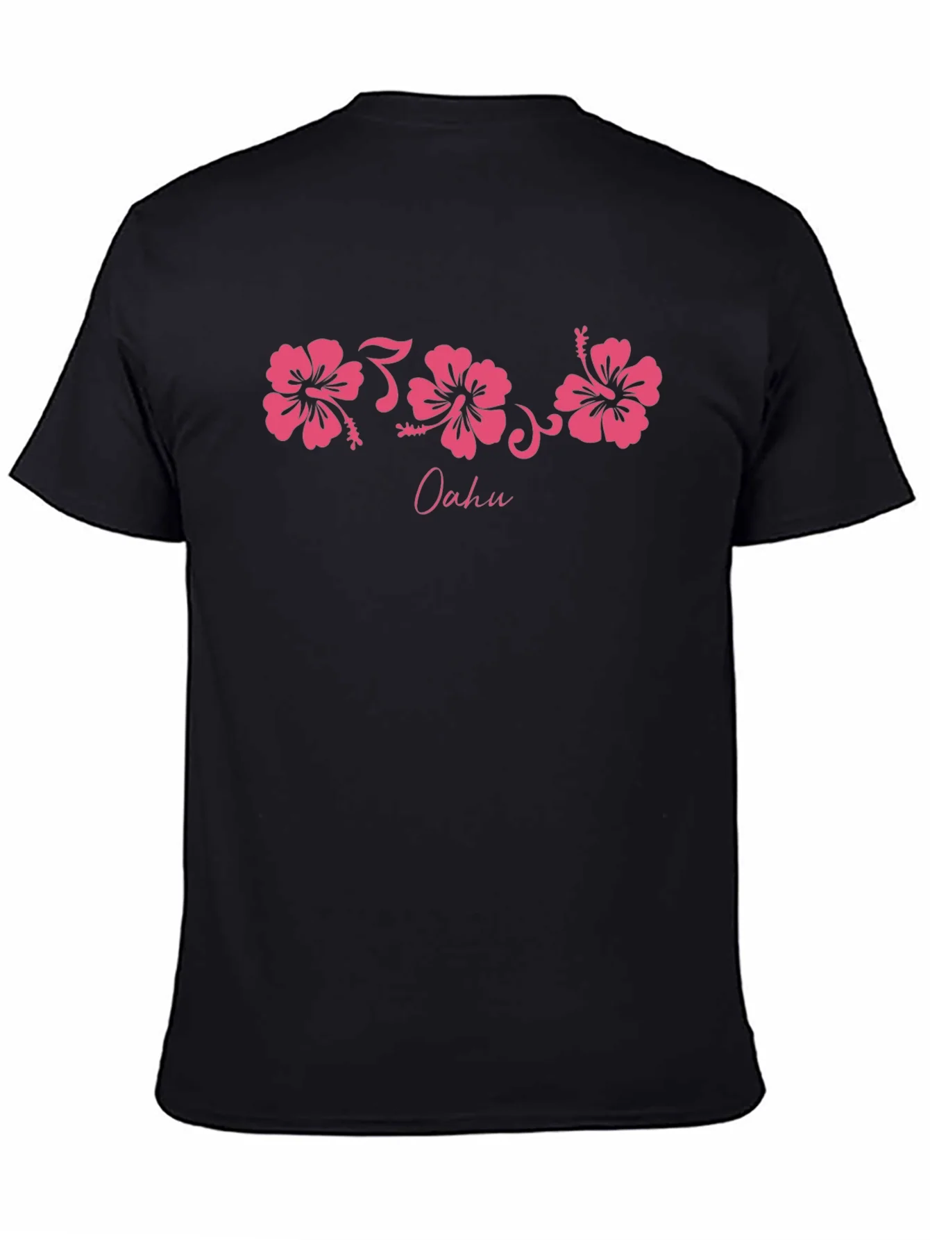 Oahu Pink Hibiscus Flower Graphic Black T-Shirt