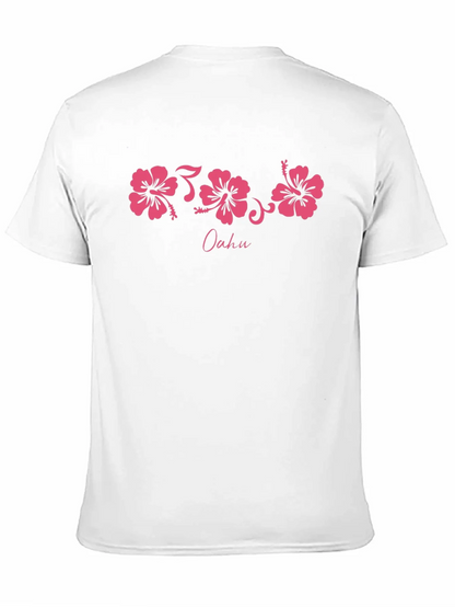Oahu Pink Hibiscus Flower Graphic Black T-Shirt