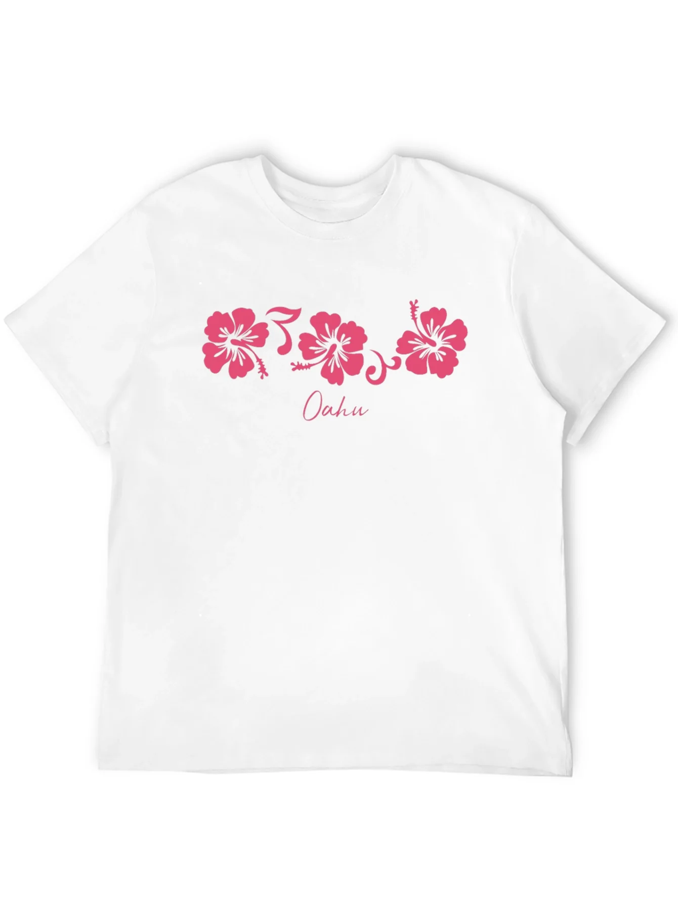Oahu Pink Hibiscus Flower Graphic Black T-Shirt
