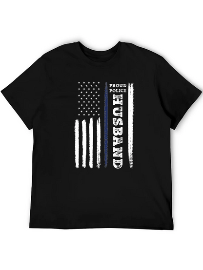 Proud Police Husband American Flag Graphic T-Shirt