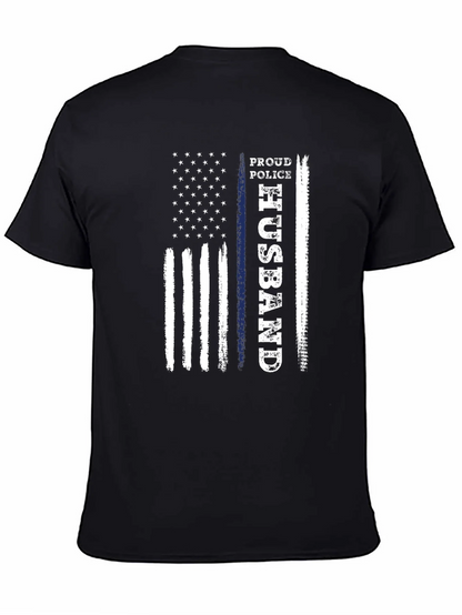 Proud Police Husband American Flag Graphic T-Shirt