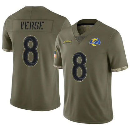 LA.Rams #8 Jared Verse Player Salute To Service Olive Football Jerseys