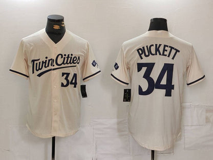 M.Twins #34 Kirby Puckett Player Jersey Cream Cool Base Stitched Baseball Jerseys