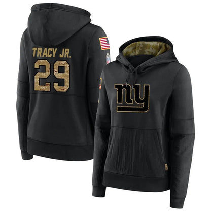 NY.Giants #29 Tyrone Tracy Jr. Player Black Salute to Service Hoodies Football Jerseys