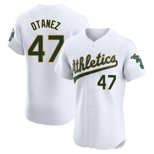 Athletics #47 Michel Ota?ez Player White Home Limited Elite Baseball Jerseys
