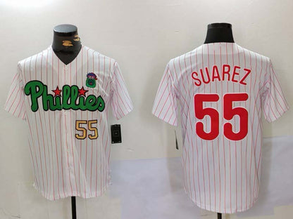 P.Phillies #55 Ranger Su¡§¡érez Player White Green Cool Base Stitched Baseball Jerseys