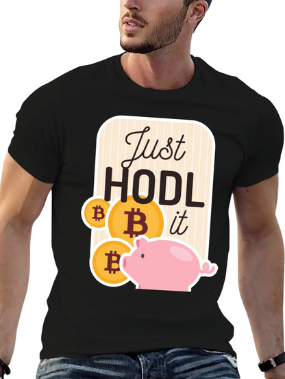 Just Hodl It Bitcoin Piggy Bank Black T-Shirt