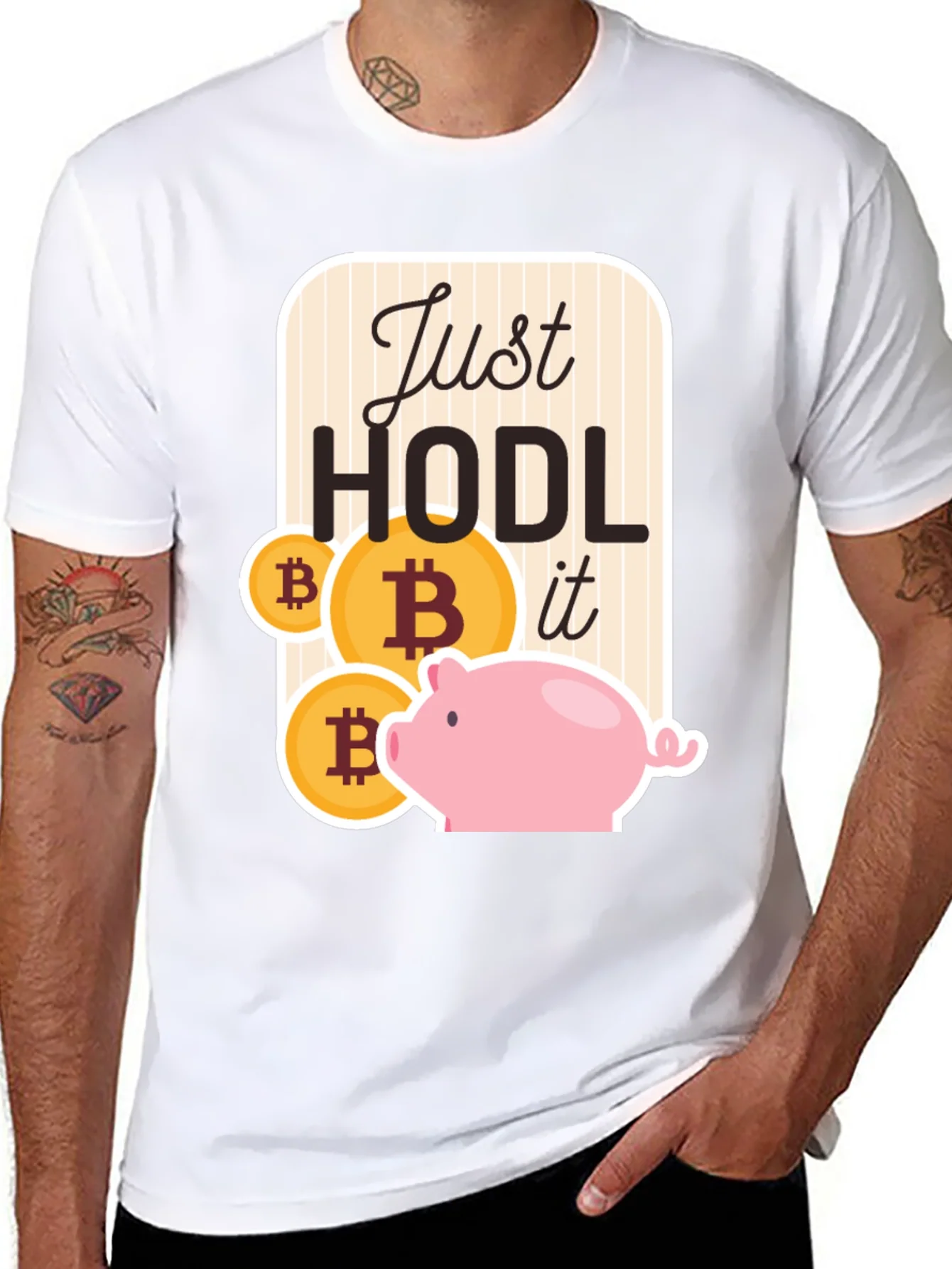 Just Hodl It Bitcoin Piggy Bank Black T-Shirt
