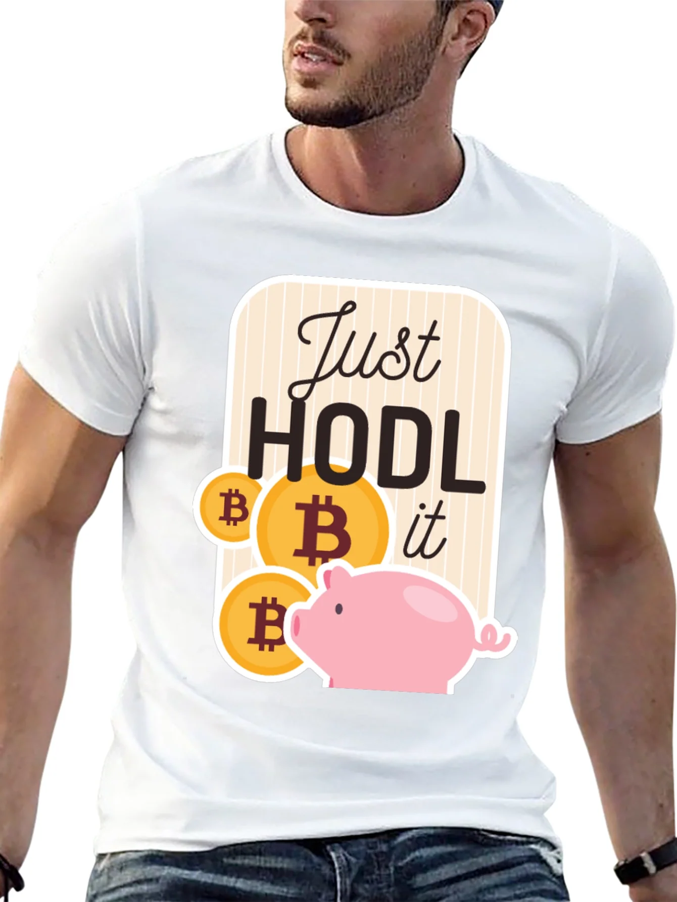 Just Hodl It Bitcoin Piggy Bank Black T-Shirt