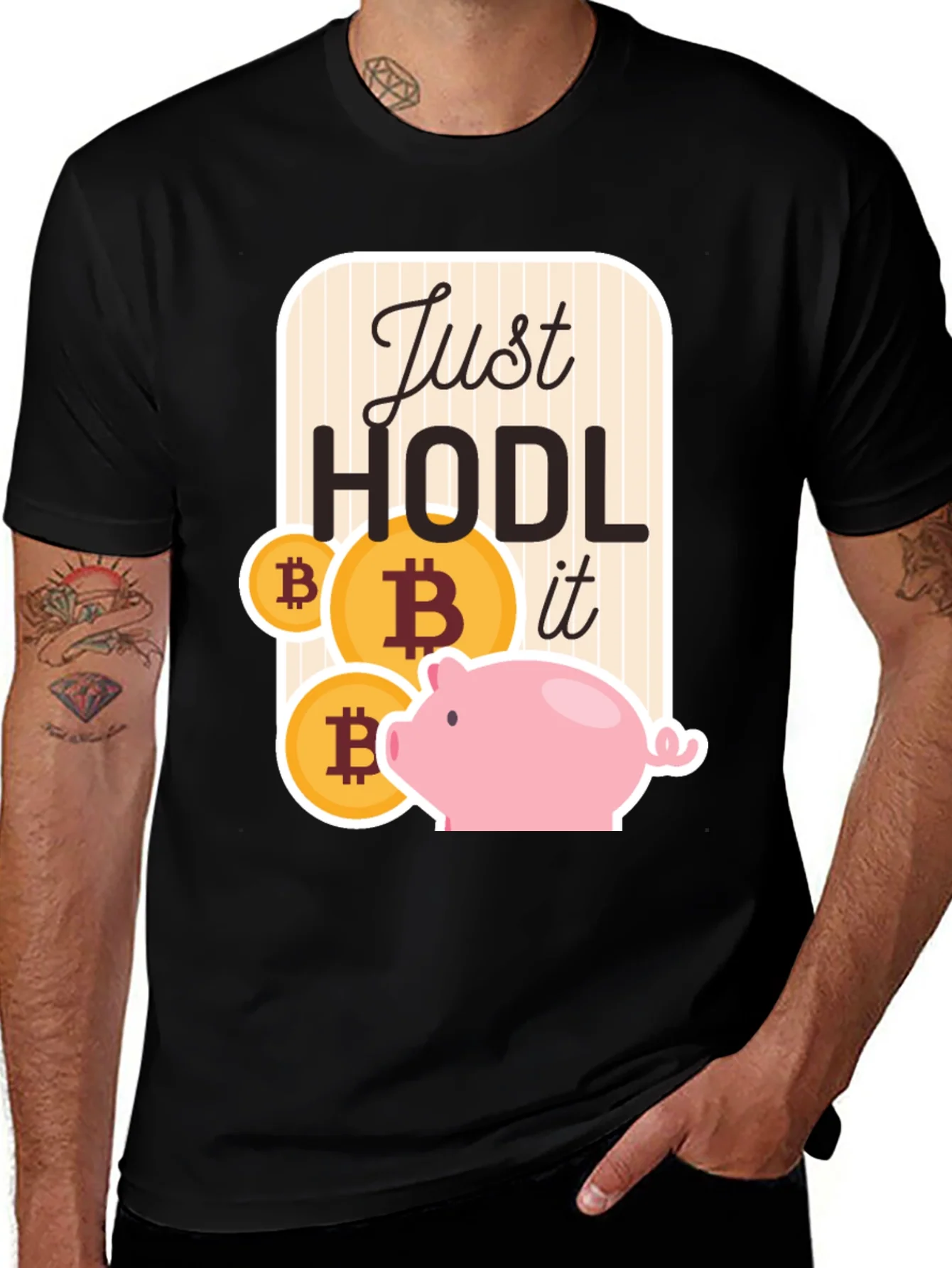 Just Hodl It Bitcoin Piggy Bank Black T-Shirt