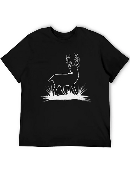 Deer Graphic Tee - Black Cotton T-Shirt