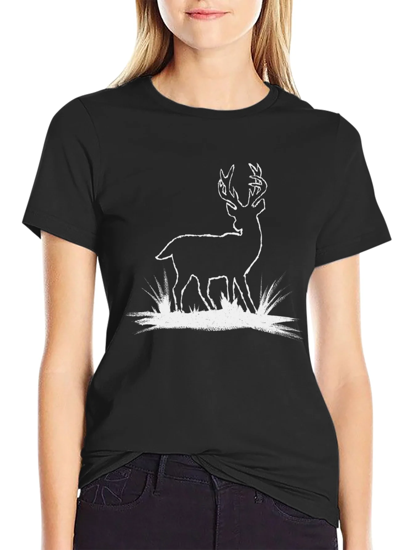 Deer Graphic Tee - Black Cotton T-Shirt