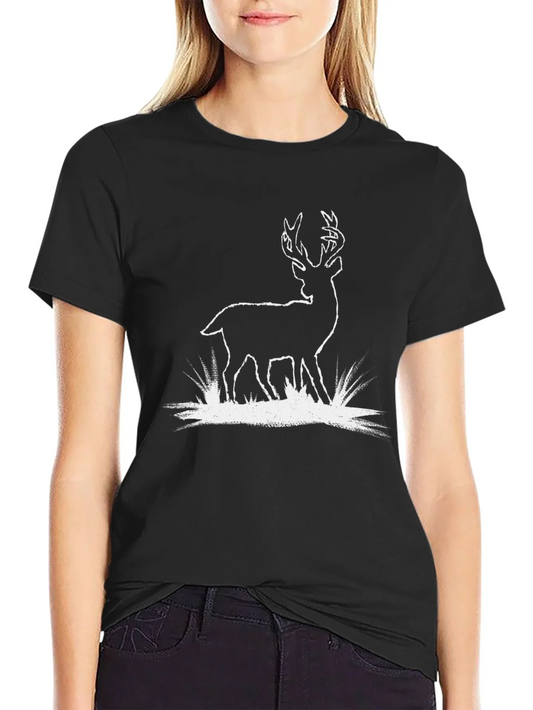 Deer Graphic Tee - Black Cotton T-Shirt