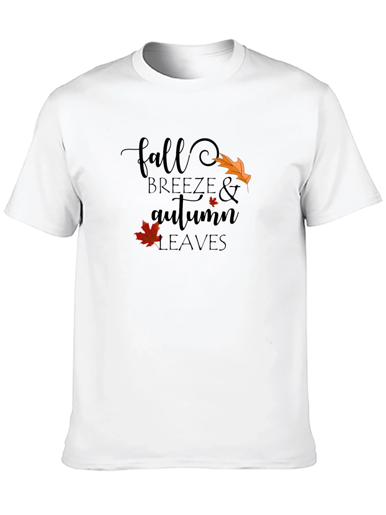 Fall Breeze & Autumn Leaves Black Graphic T-Shirt