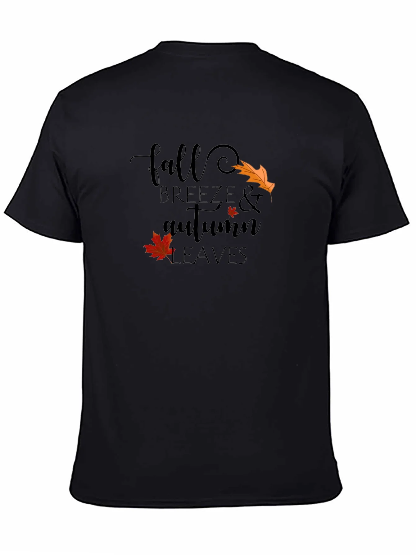 Fall Breeze & Autumn Leaves Black Graphic T-Shirt
