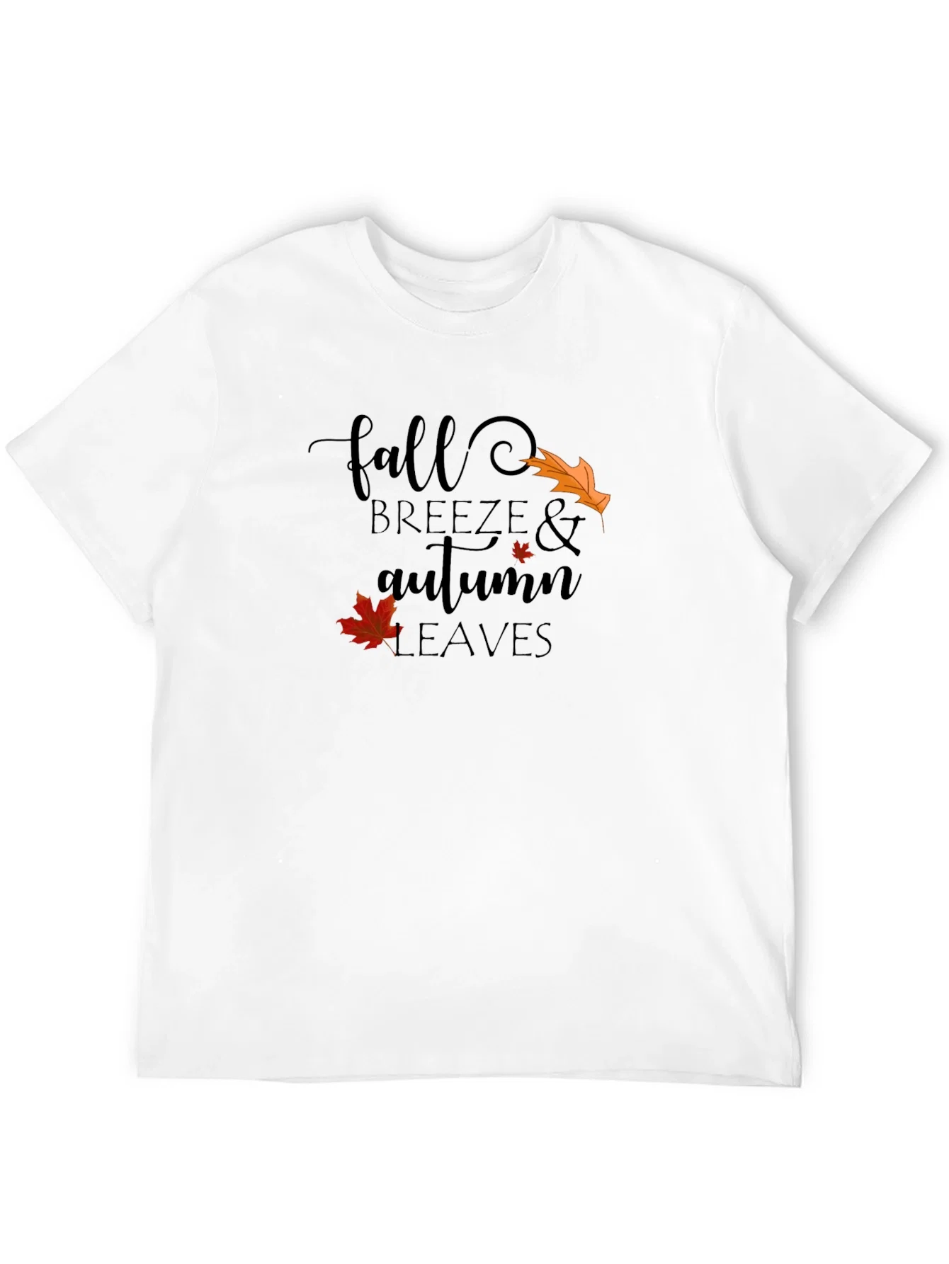 Fall Breeze & Autumn Leaves Black Graphic T-Shirt