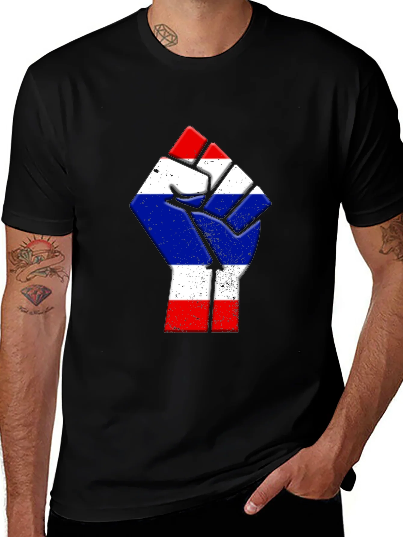 Thailand Flag Fist Black T-Shirt