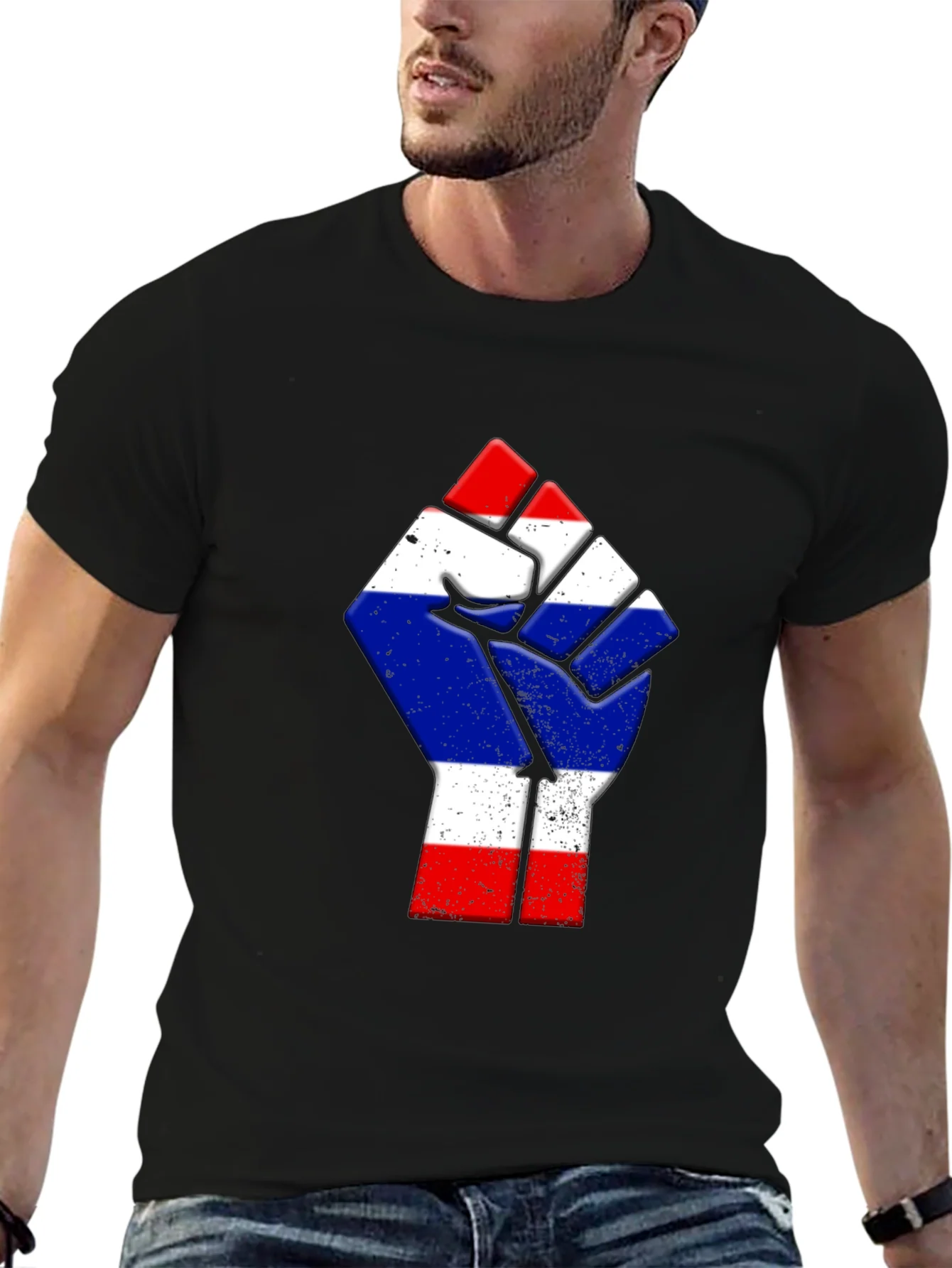 Thailand Flag Fist Black T-Shirt