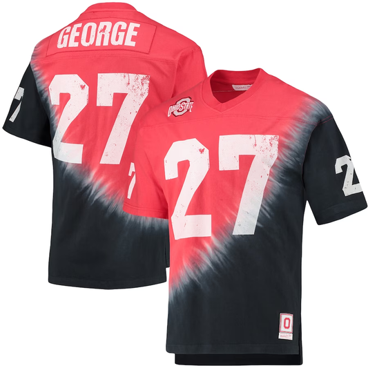 Men's Ohio State Buckeyes  Eddie George #27 Black/Scarlet Tie-Dye V-Neck T-Shirt