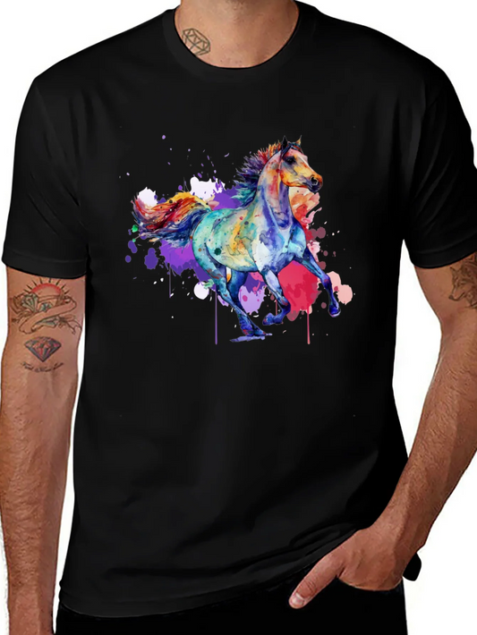 Watercolor Horse Graphic Tee - Black Unisex T-Shirt