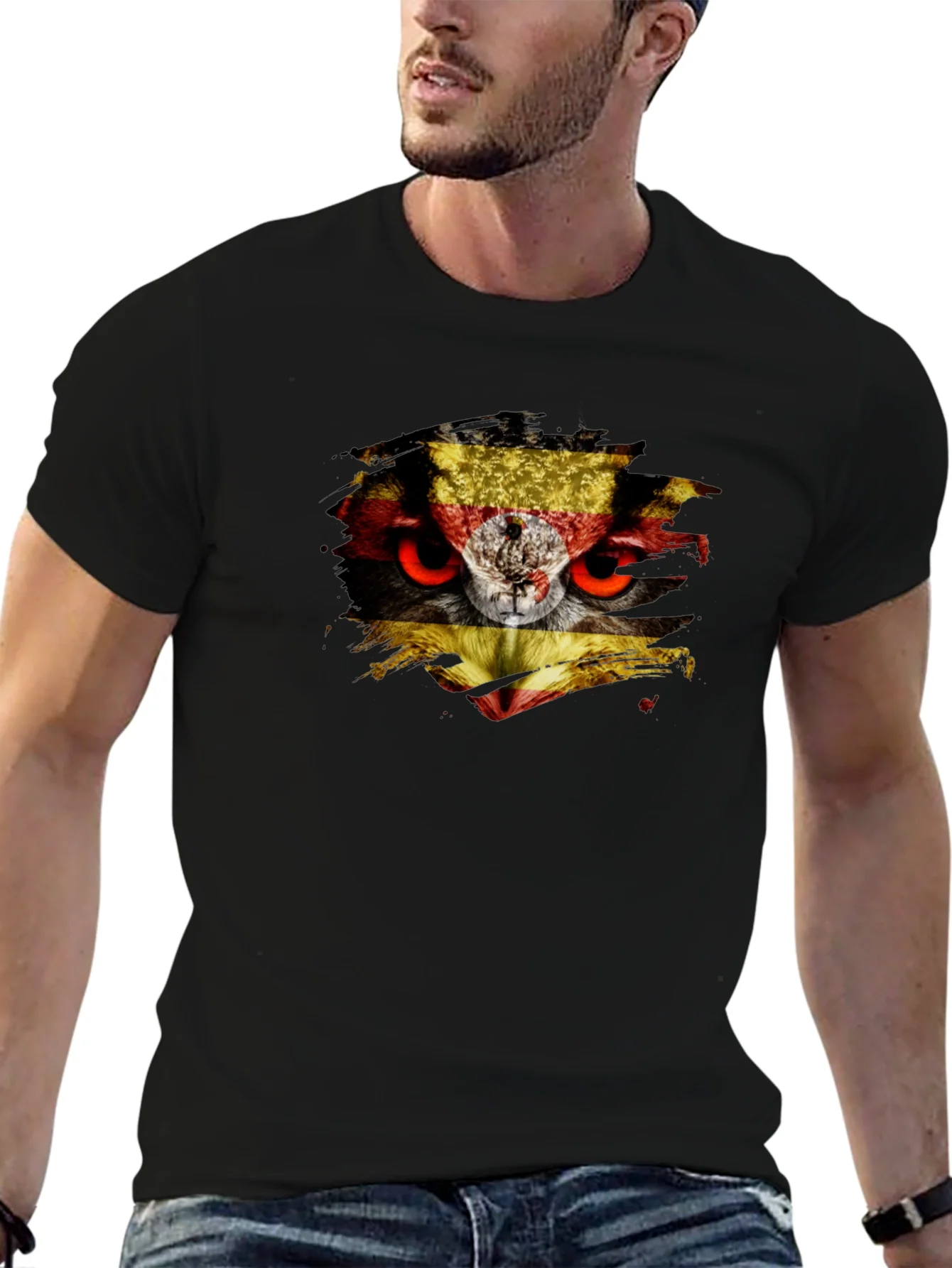 Owl Uganda Flag Graphic Black T-Shirt