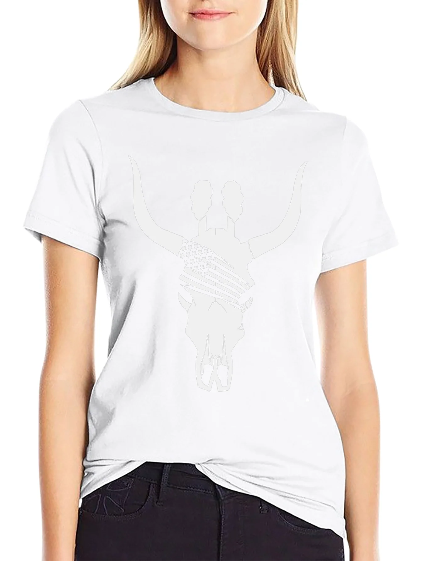American Flag Bull Skull T-Shirt - Black