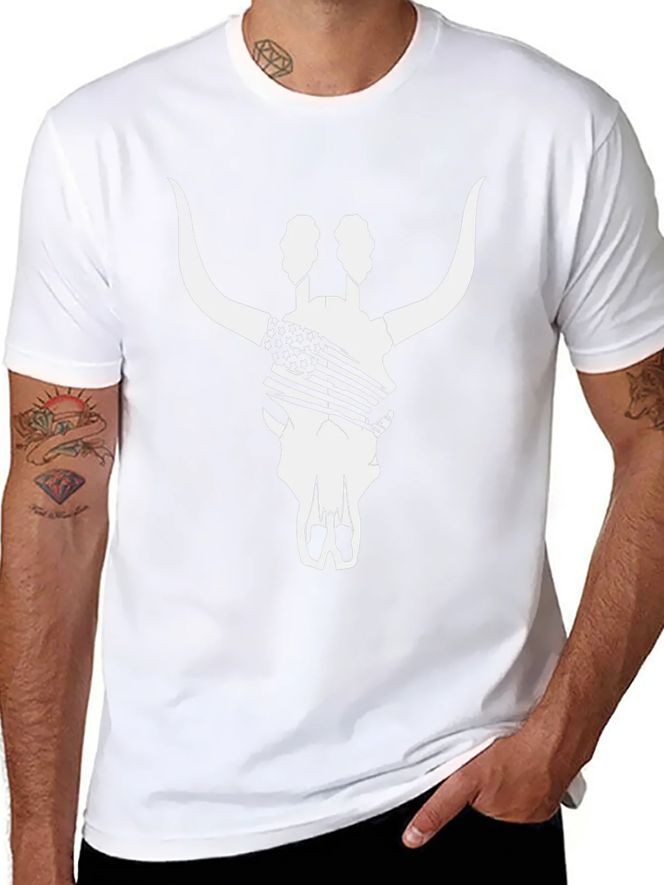 American Flag Bull Skull T-Shirt - Black