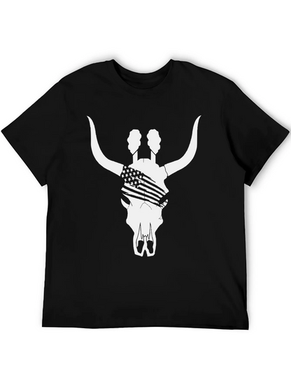 American Flag Bull Skull T-Shirt - Black
