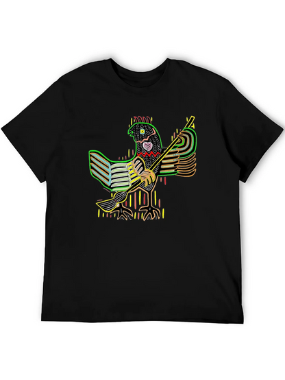 Vibrant Folk Art Chicken Graphic Tee - Black