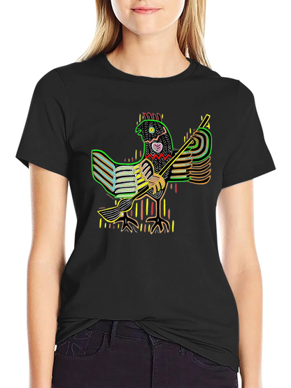 Vibrant Folk Art Chicken Graphic Tee - Black