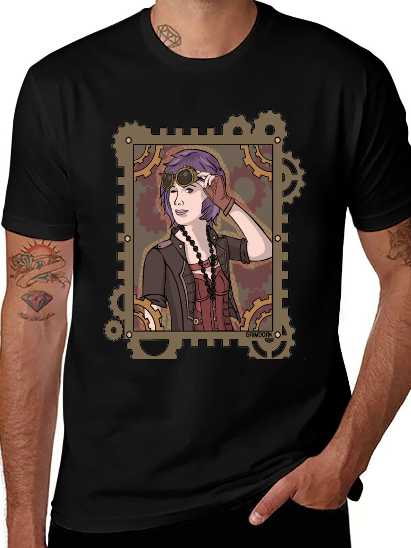 Steampunk Girl Graphic Tee - Gear Design