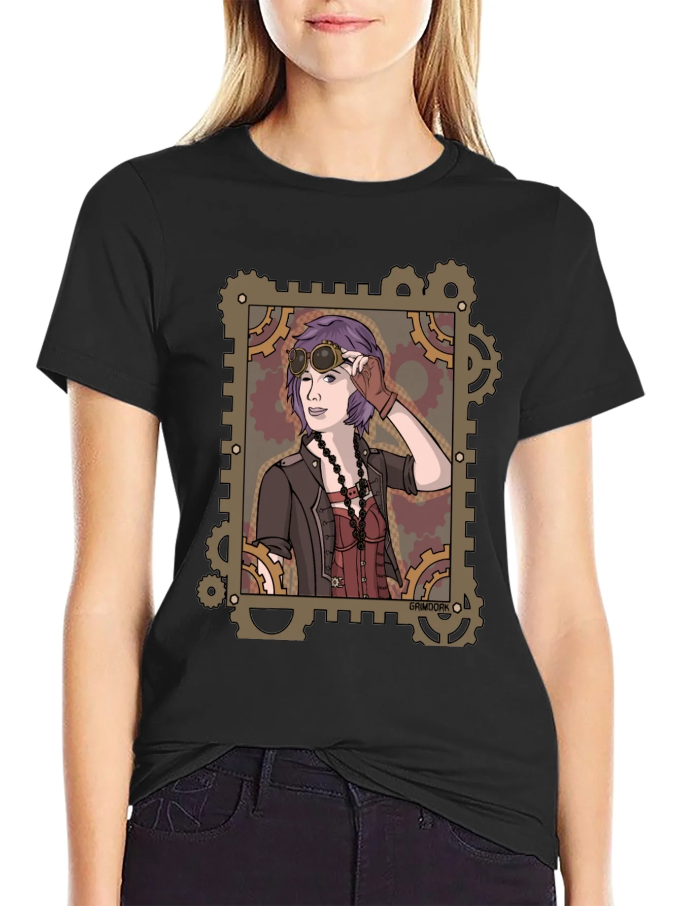 Steampunk Girl Graphic Tee - Gear Design