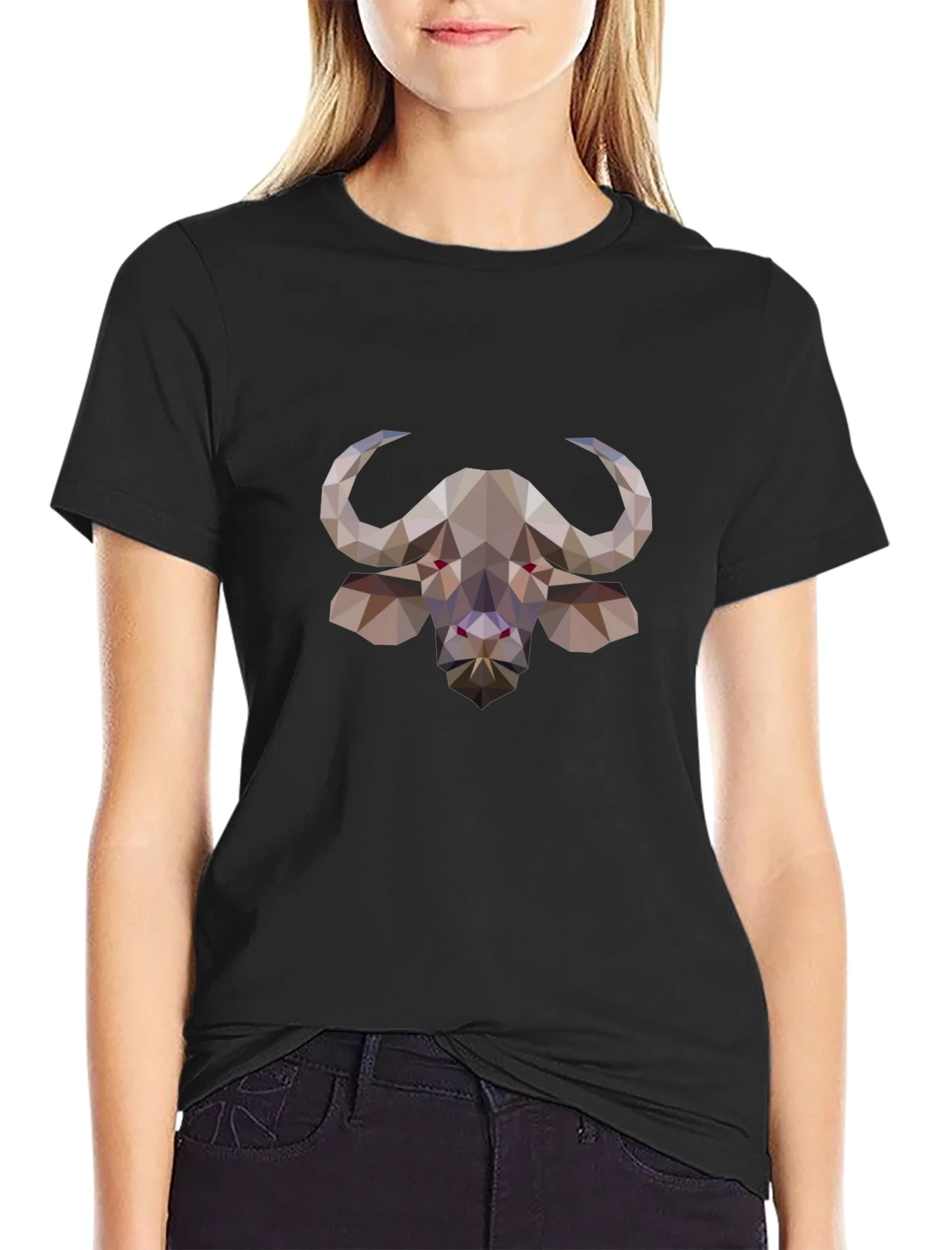 Geometric Buffalo Graphic Tee - Stylish Black T-Shirt