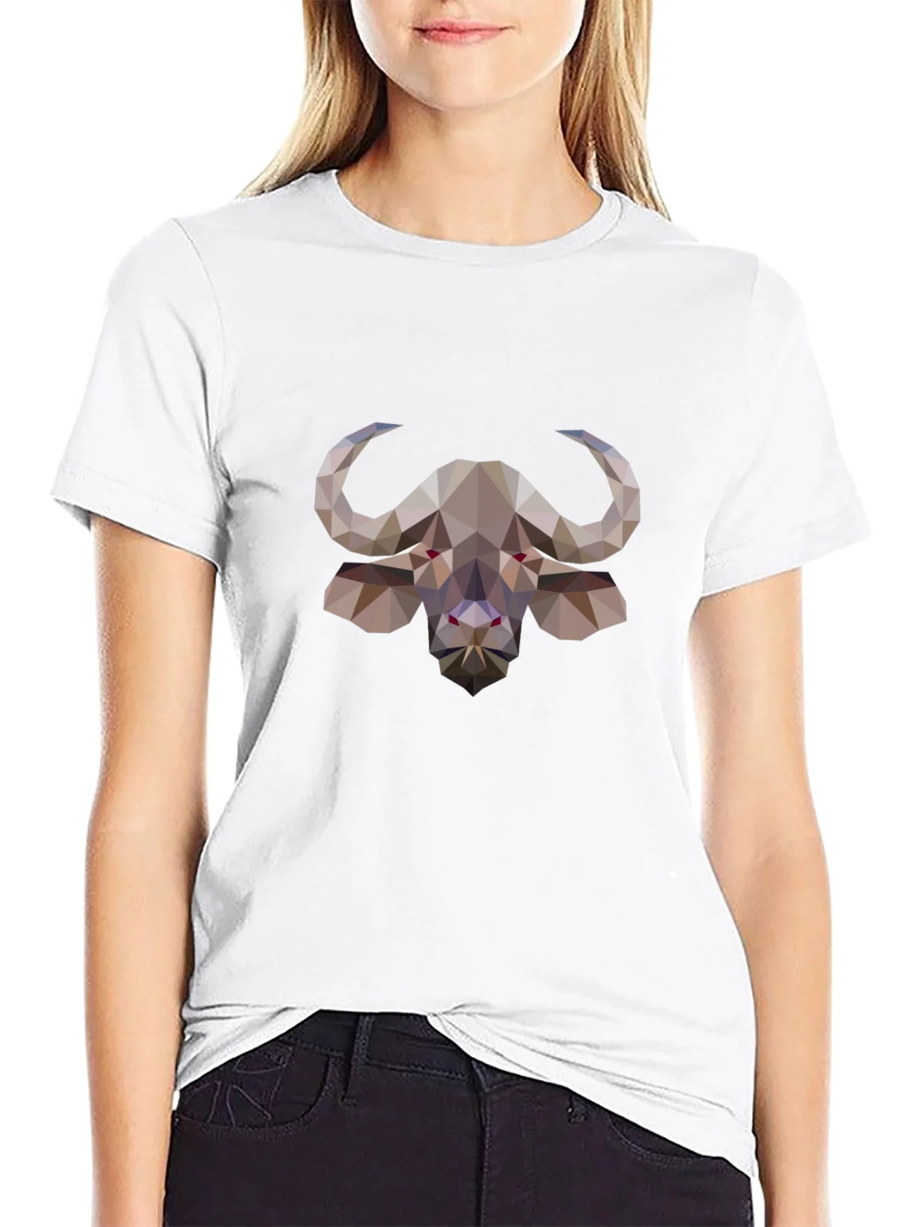 Geometric Buffalo Graphic Tee - Stylish Black T-Shirt