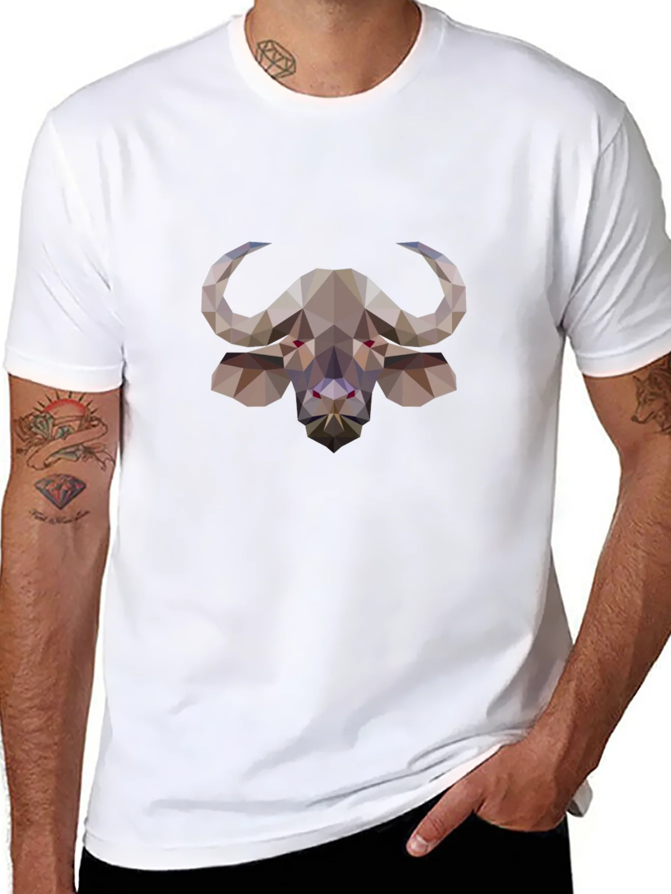 Geometric Buffalo Graphic Tee - Stylish Black T-Shirt