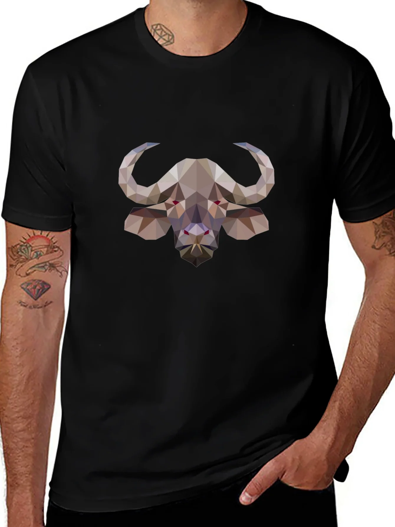 Geometric Buffalo Graphic Tee - Stylish Black T-Shirt